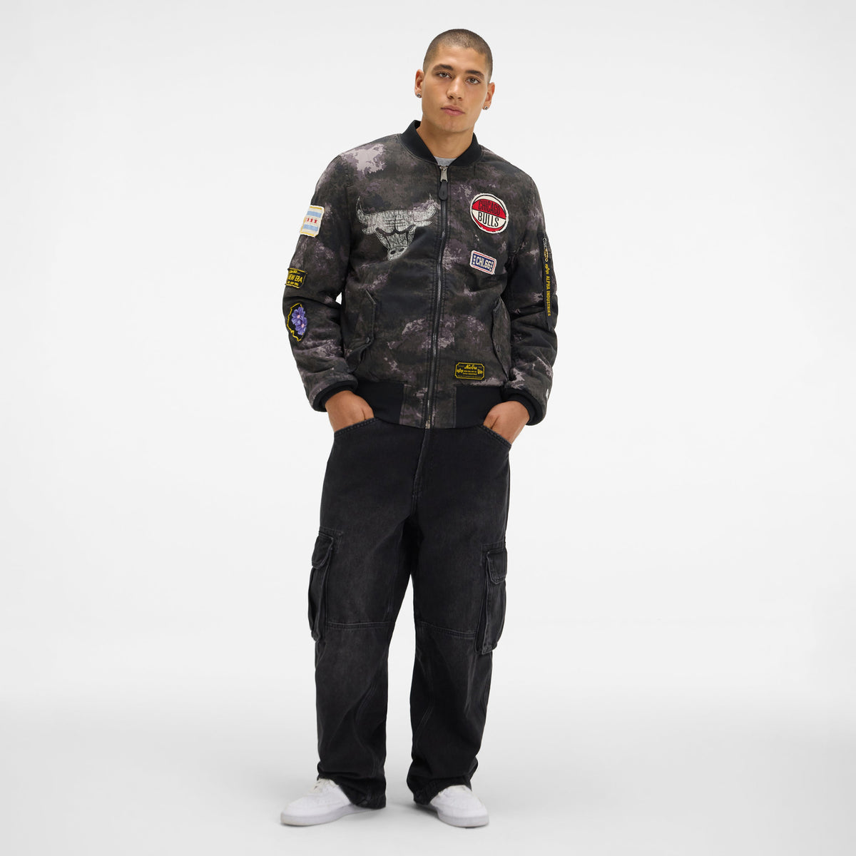 Alpha Industries x New York Knicks Black Camo MA-1 Bomber Jacket