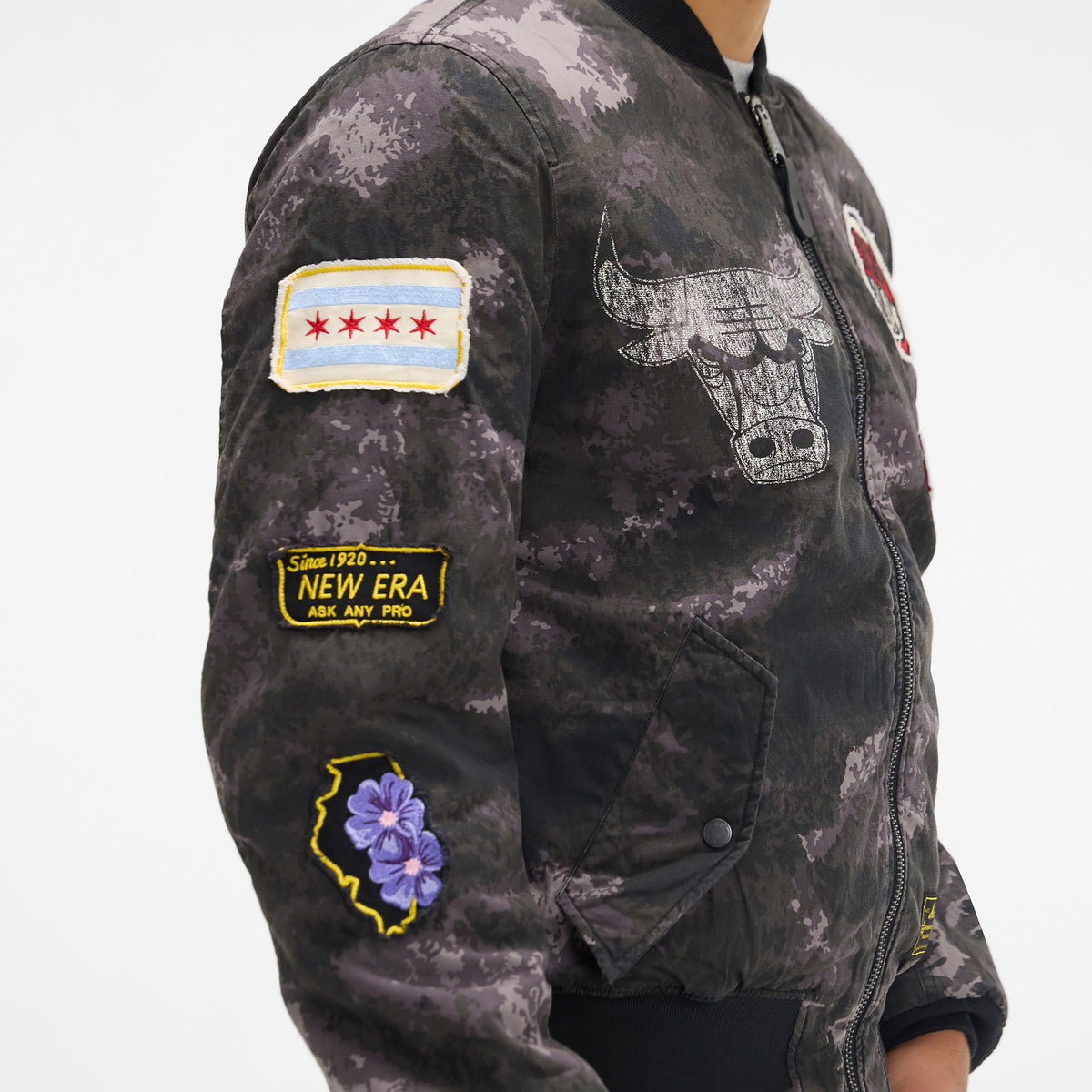 Alpha Industries x New York Knicks Black Camo MA-1 Bomber Jacket