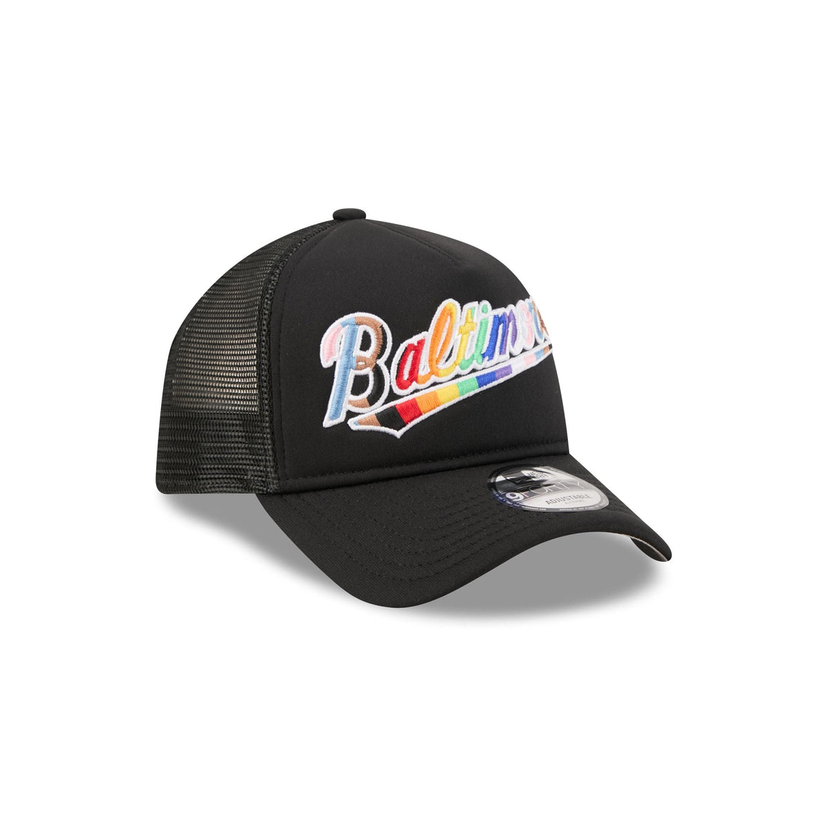 Baltimore Orioles Rainbow Wordmark 9FORTY A-Frame Trucker Hat