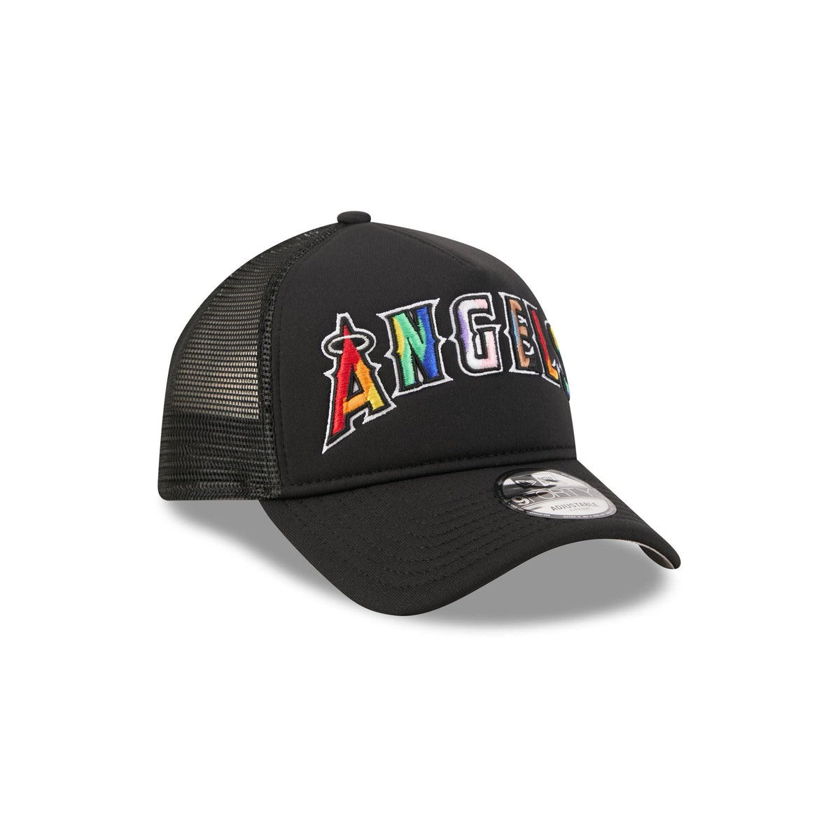 Los Angeles Angels Rainbow Wordmark 9FORTY A-Frame Trucker Hat