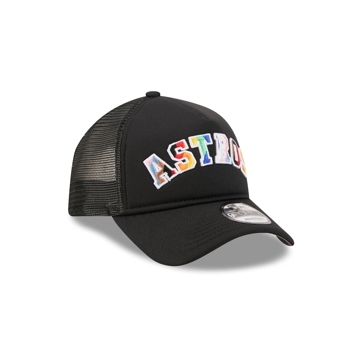 Houston Astros Rainbow Wordmark 9FORTY A-Frame Trucker Hat
