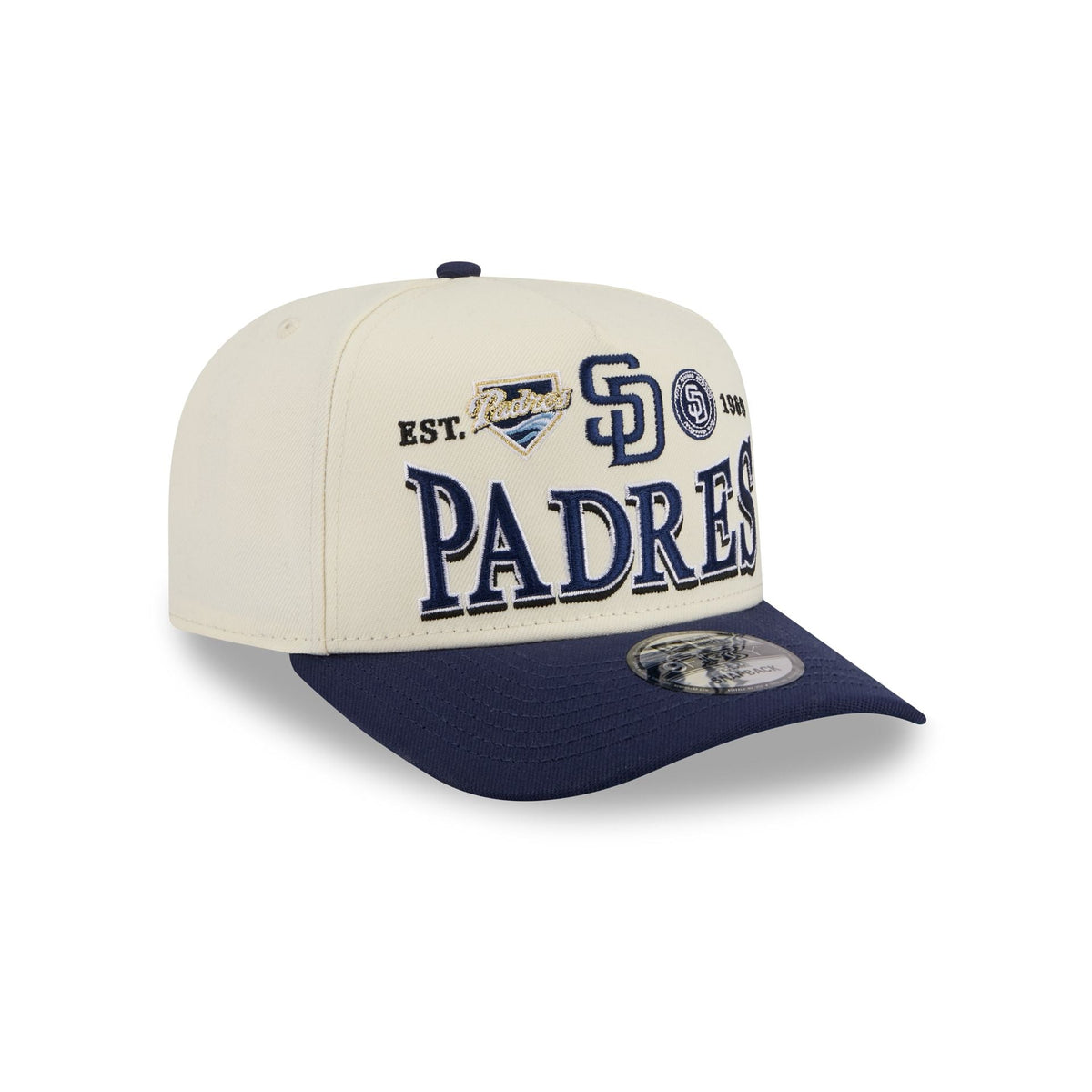 San Diego Padres Three Hit Chrome White 9FIFTY A-Frame Snapback Hat