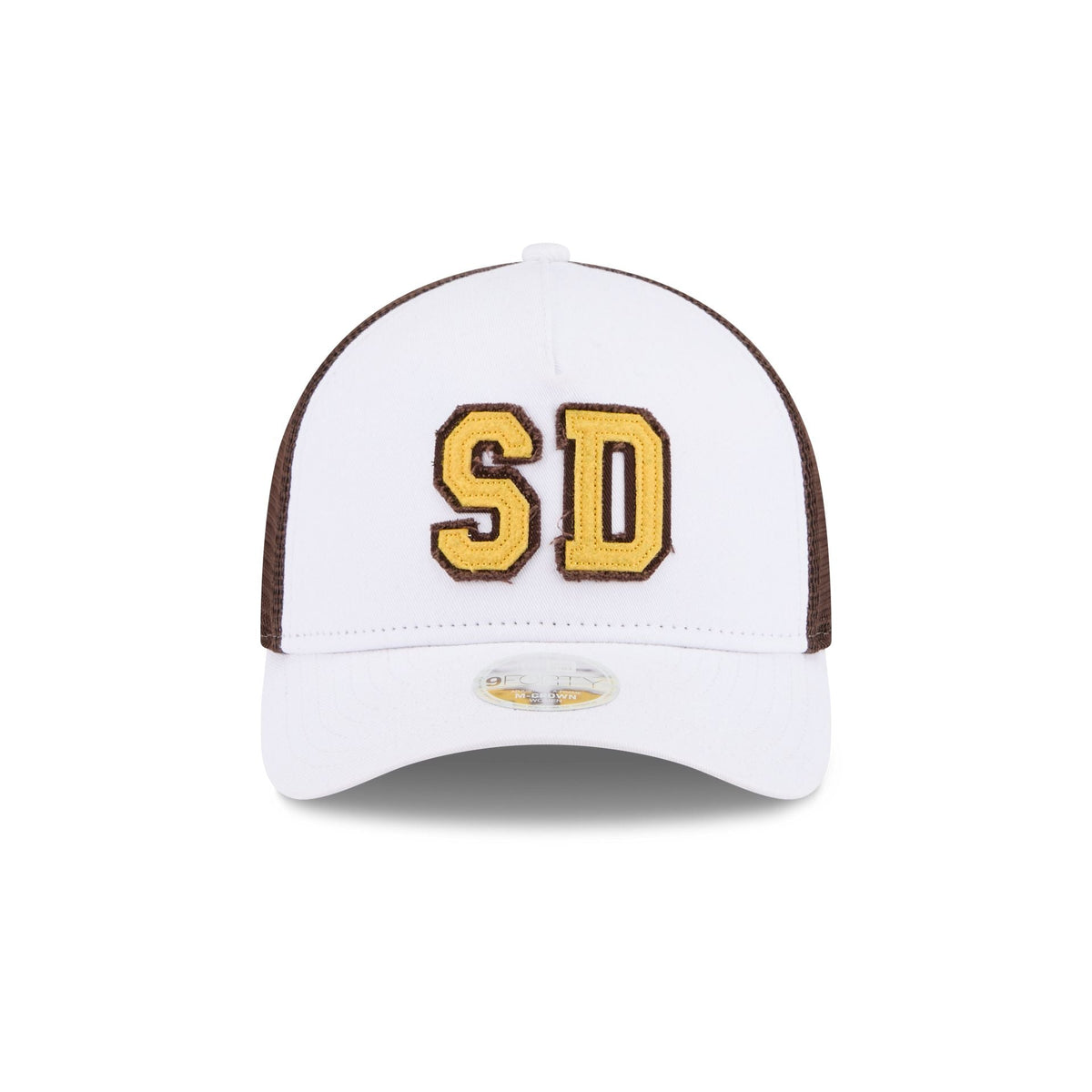 San Diego Padres Optic White Felt Logo Women's 9FORTY M-Crown A-Frame Trucker Hat