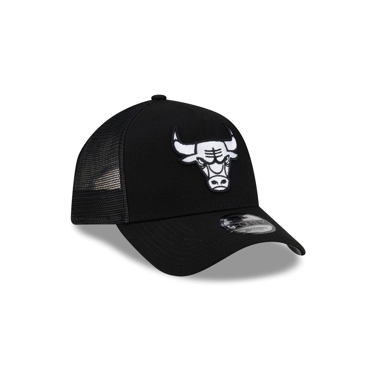 Chicago Bulls Side Script Black 9FORTY A-Frame Trucker Hat