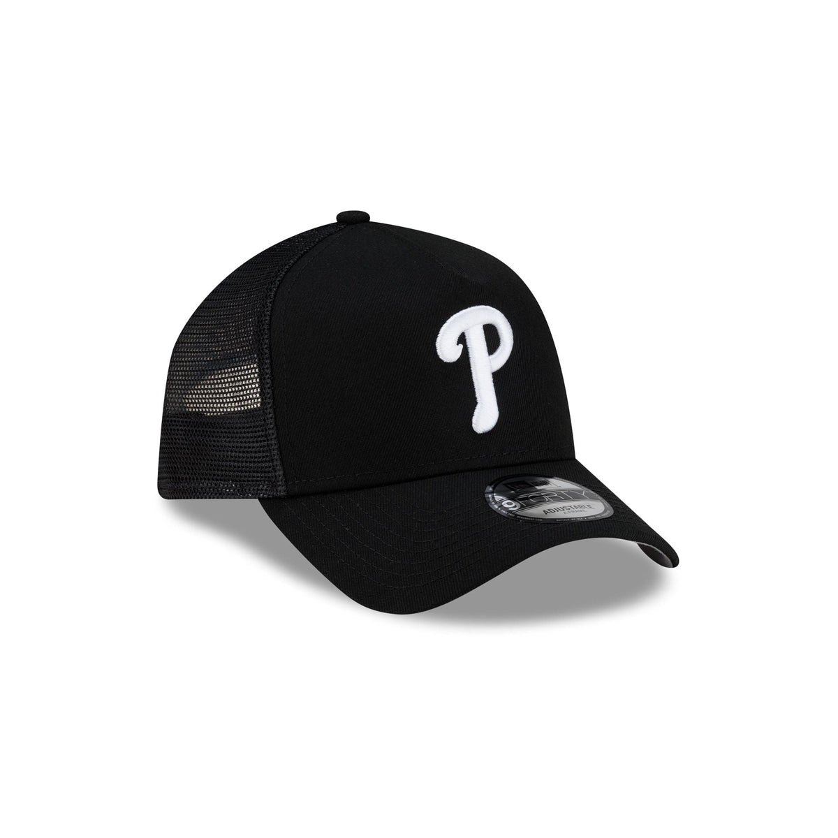 Philadelphia Phillies Side Script Black 9FORTY A-Frame Trucker Hat