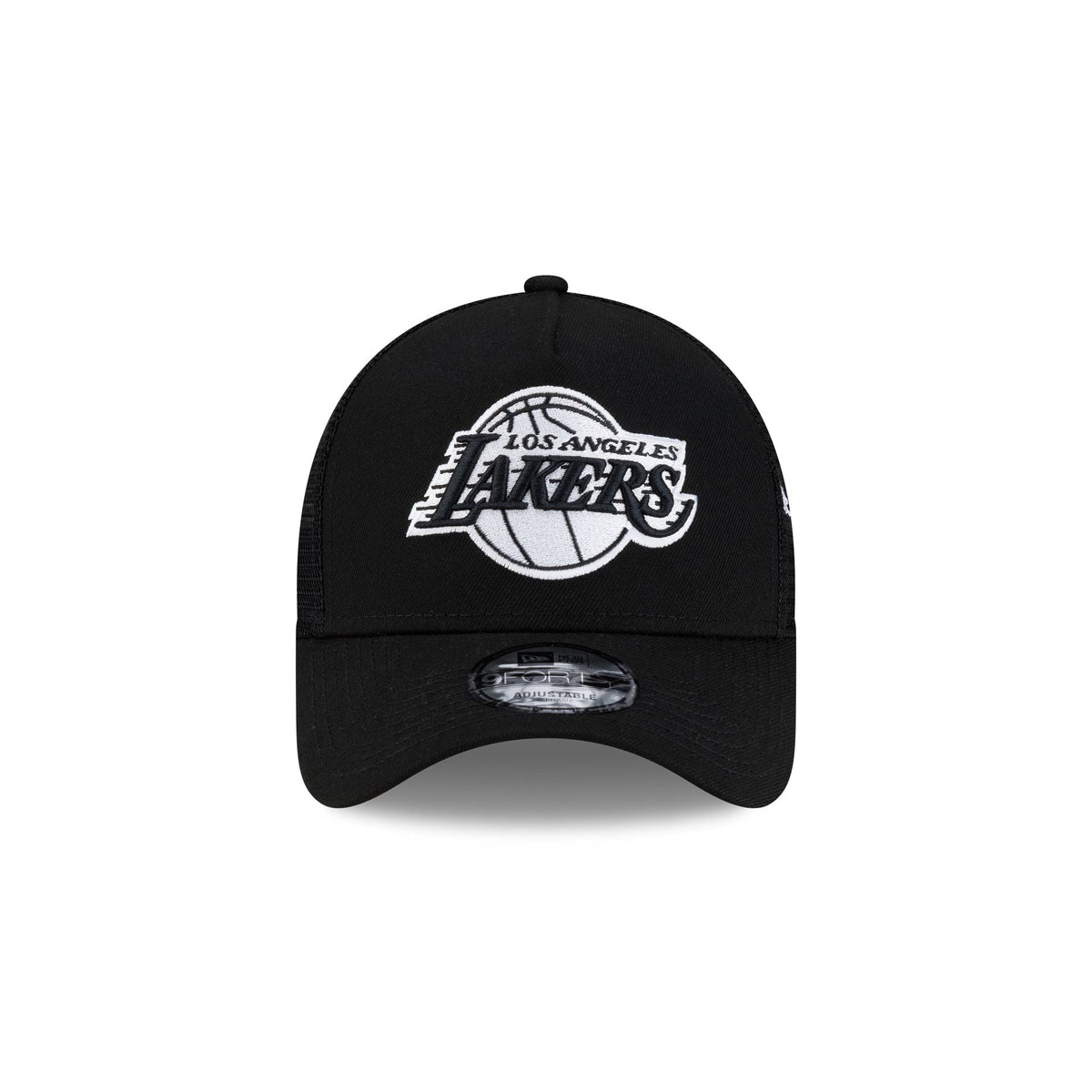 Los Angeles Lakers Side Script Black 9FORTY A-Frame Trucker Hat