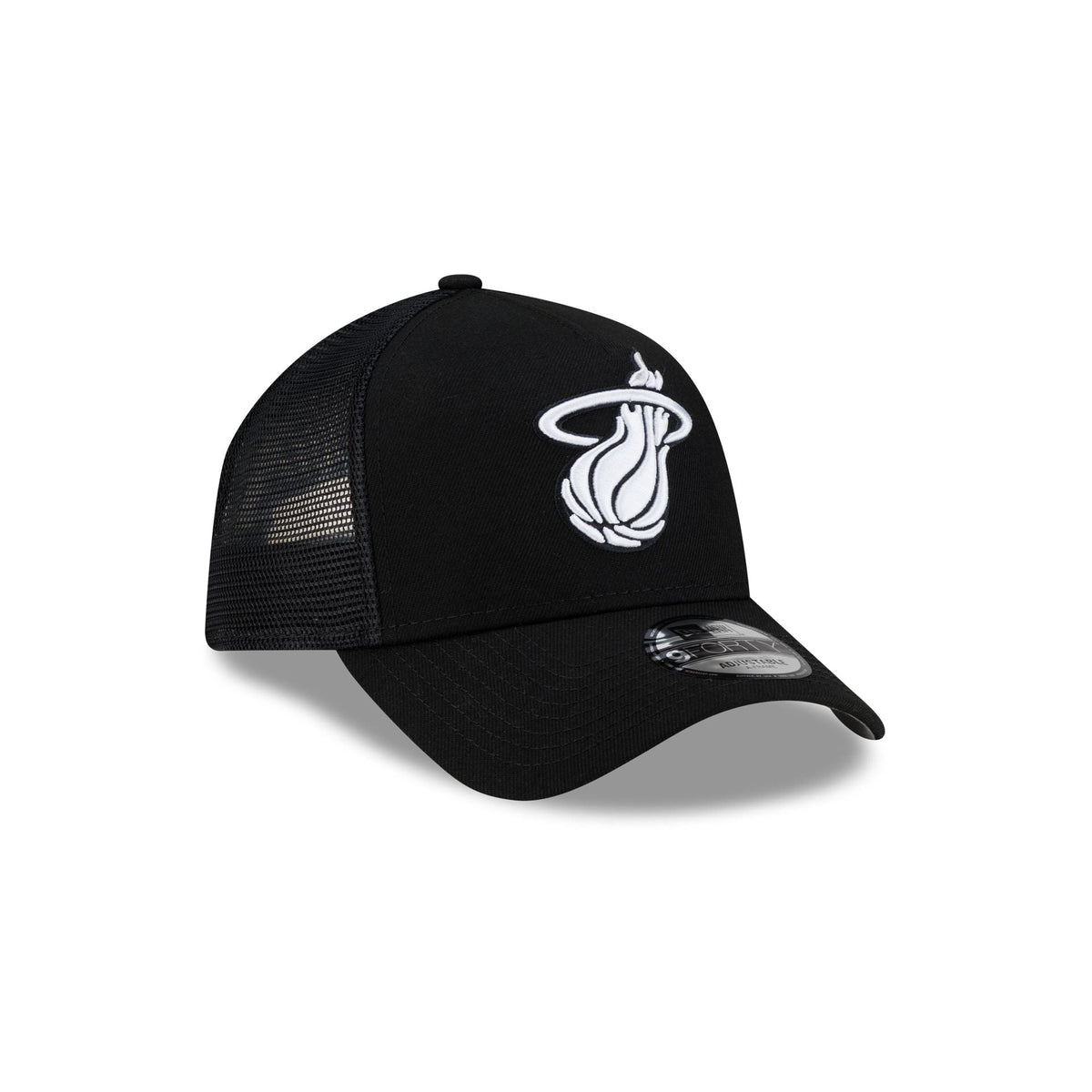 Miami Heat Side Script Black 9FORTY A-Frame Trucker Hat