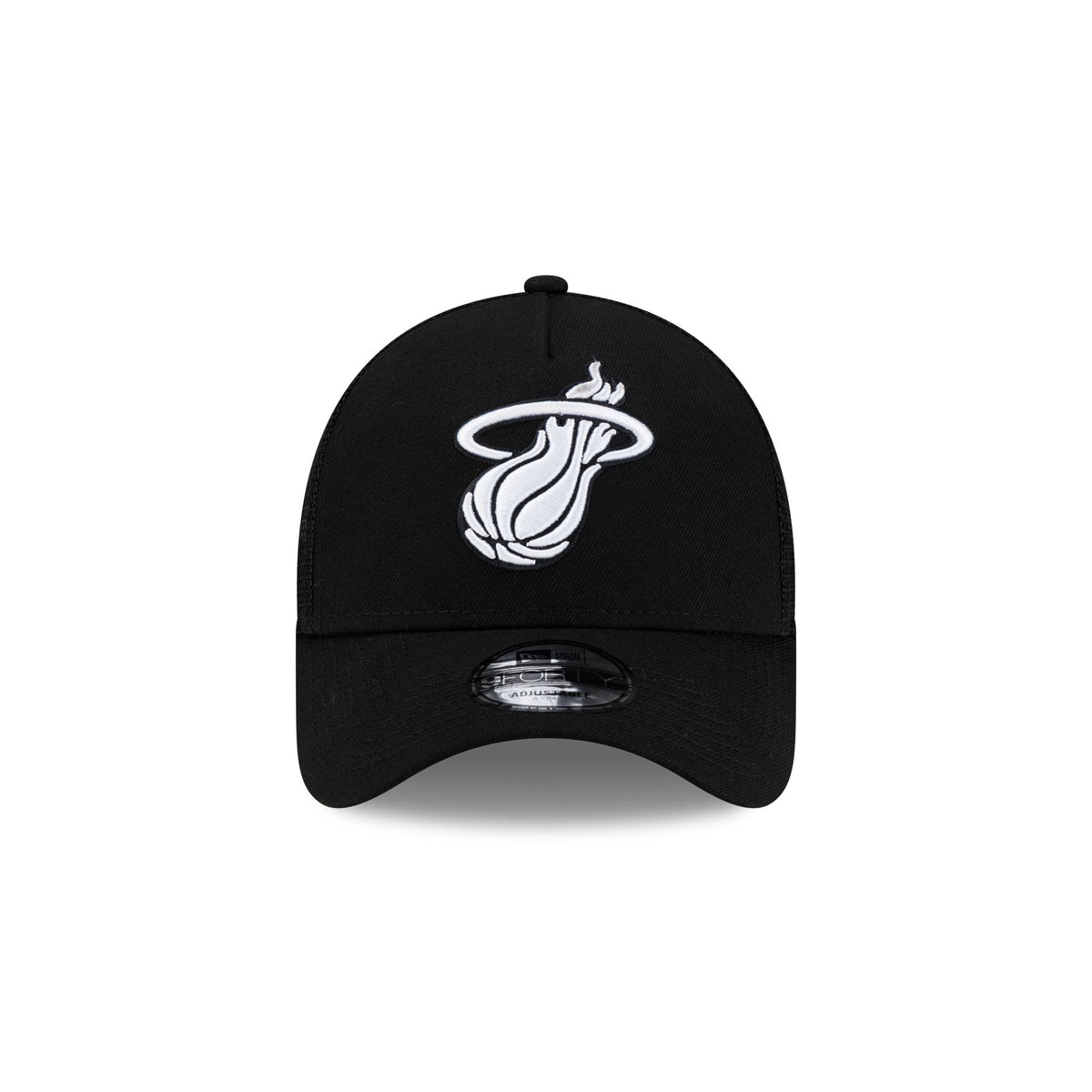 Miami Heat Side Script Black 9FORTY A-Frame Trucker Hat