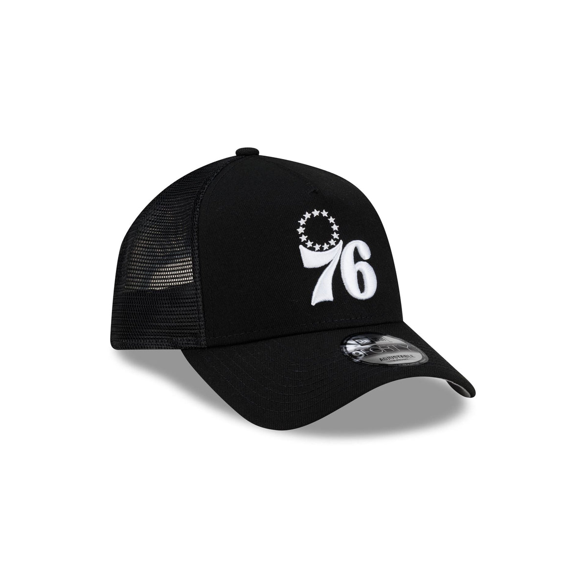 Philadelphia 76ers Side Script Black 9FORTY A-Frame Trucker Hat