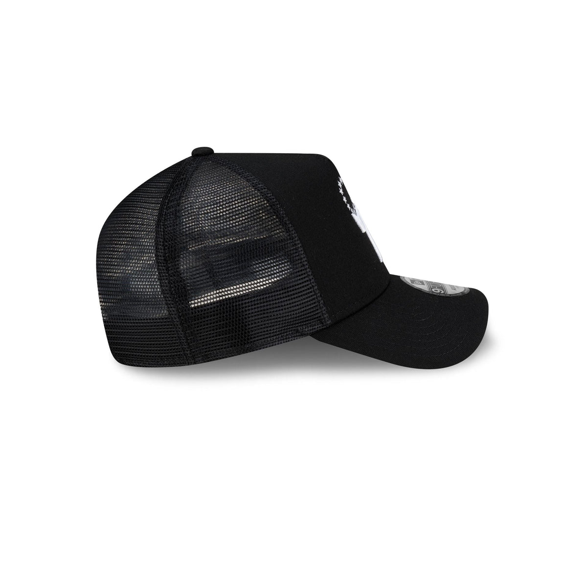 Philadelphia 76ers Side Script Black 9FORTY A-Frame Trucker Hat