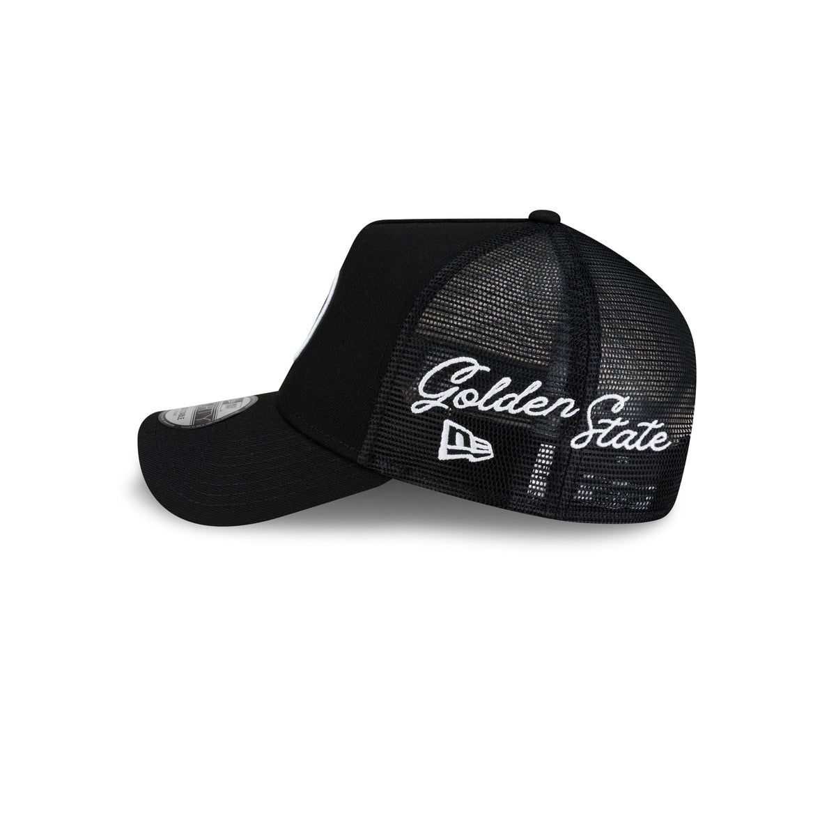 Golden State Warriors Side Script Black 9FORTY A-Frame Trucker Hat