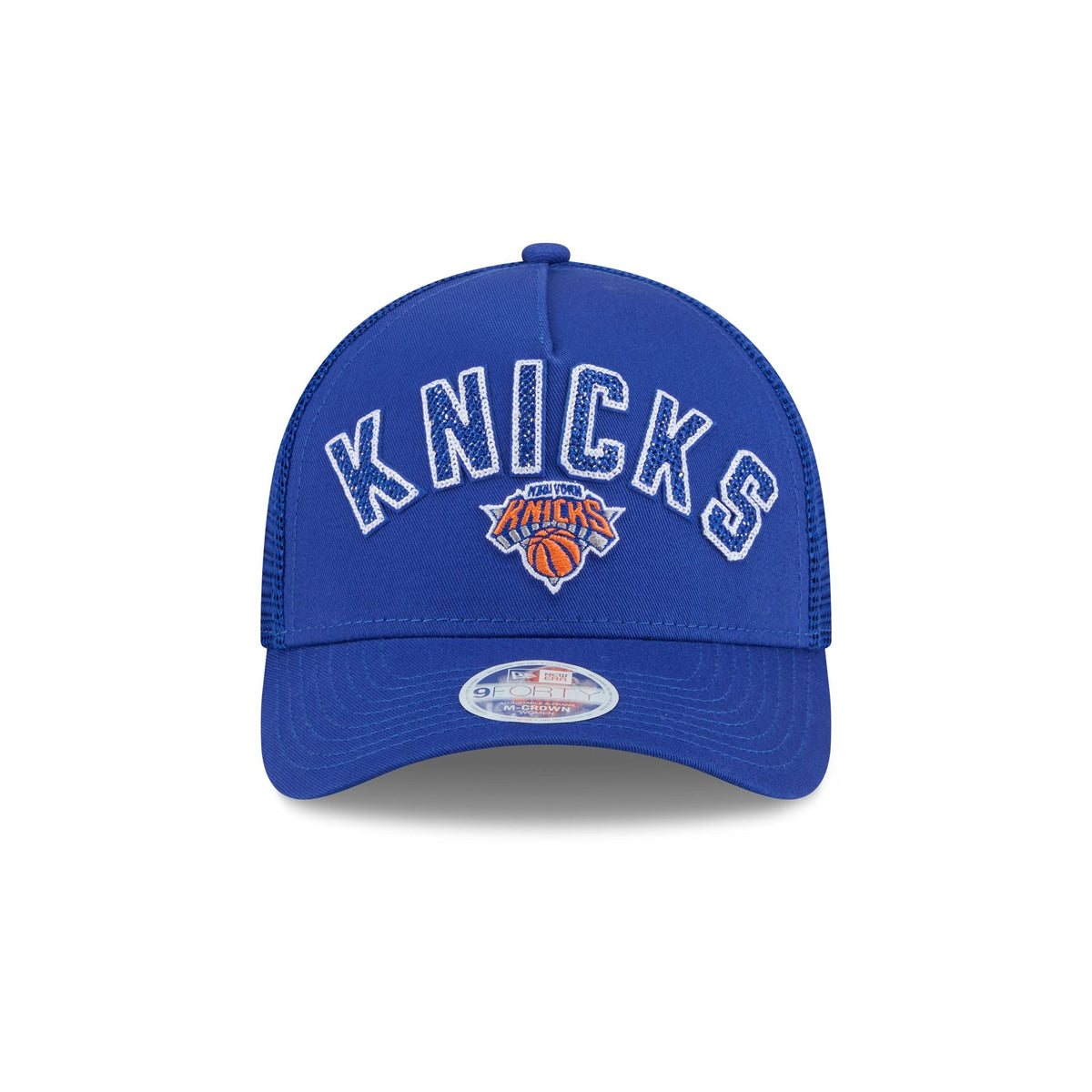 New York Knicks Sequin Wordmark Women's 9FORTY M-Crown A-Frame Trucker Hat