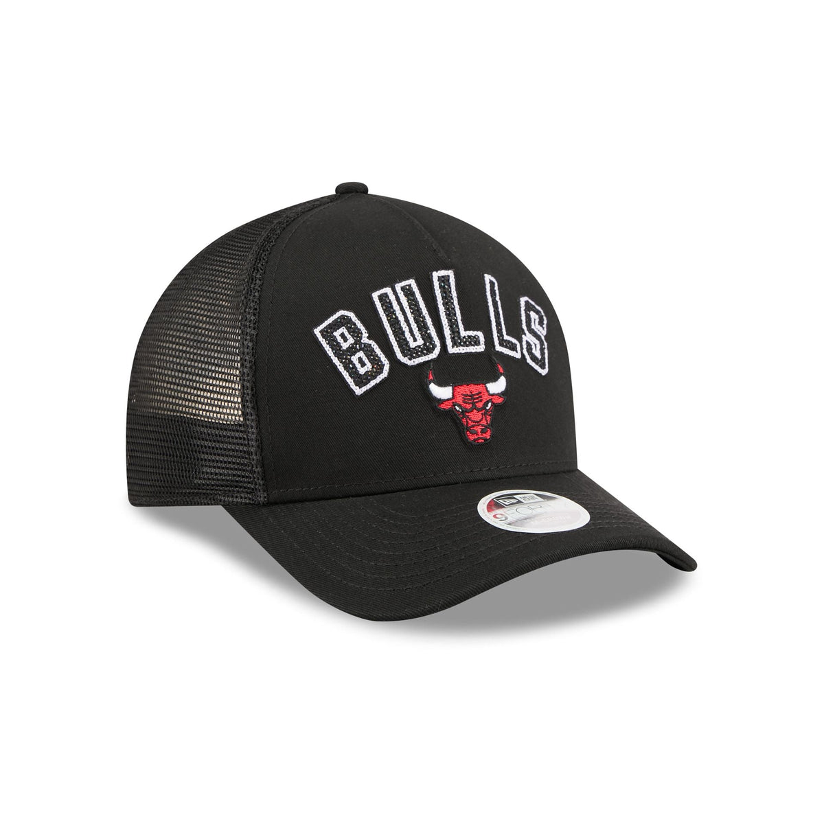 Chicago Bulls Sequin Wordmark Women's 9FORTY M-Crown A-Frame Trucker Hat