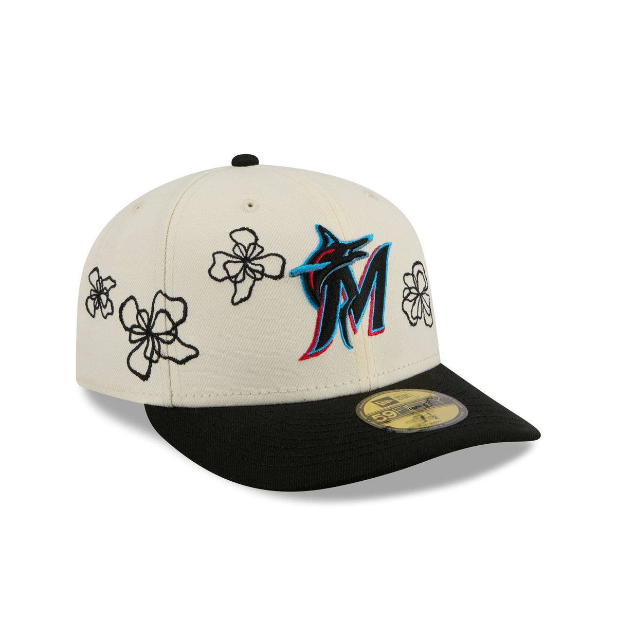 Miami Marlins Floral Outline 59FIFTY Fitted Hat