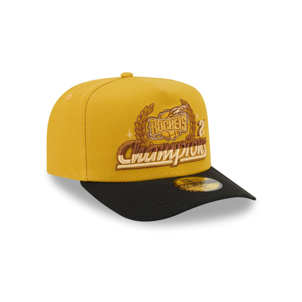 Just Caps Hardwood Classics Trophy Yellow Houston Rockets 59FIFTY A-Frame Fitted Hat