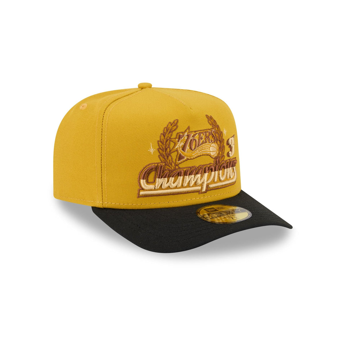 Just Caps Hardwood Classics Trophy Yellow Philadelphia 76ers 59FIFTY A-Frame Fitted Hat