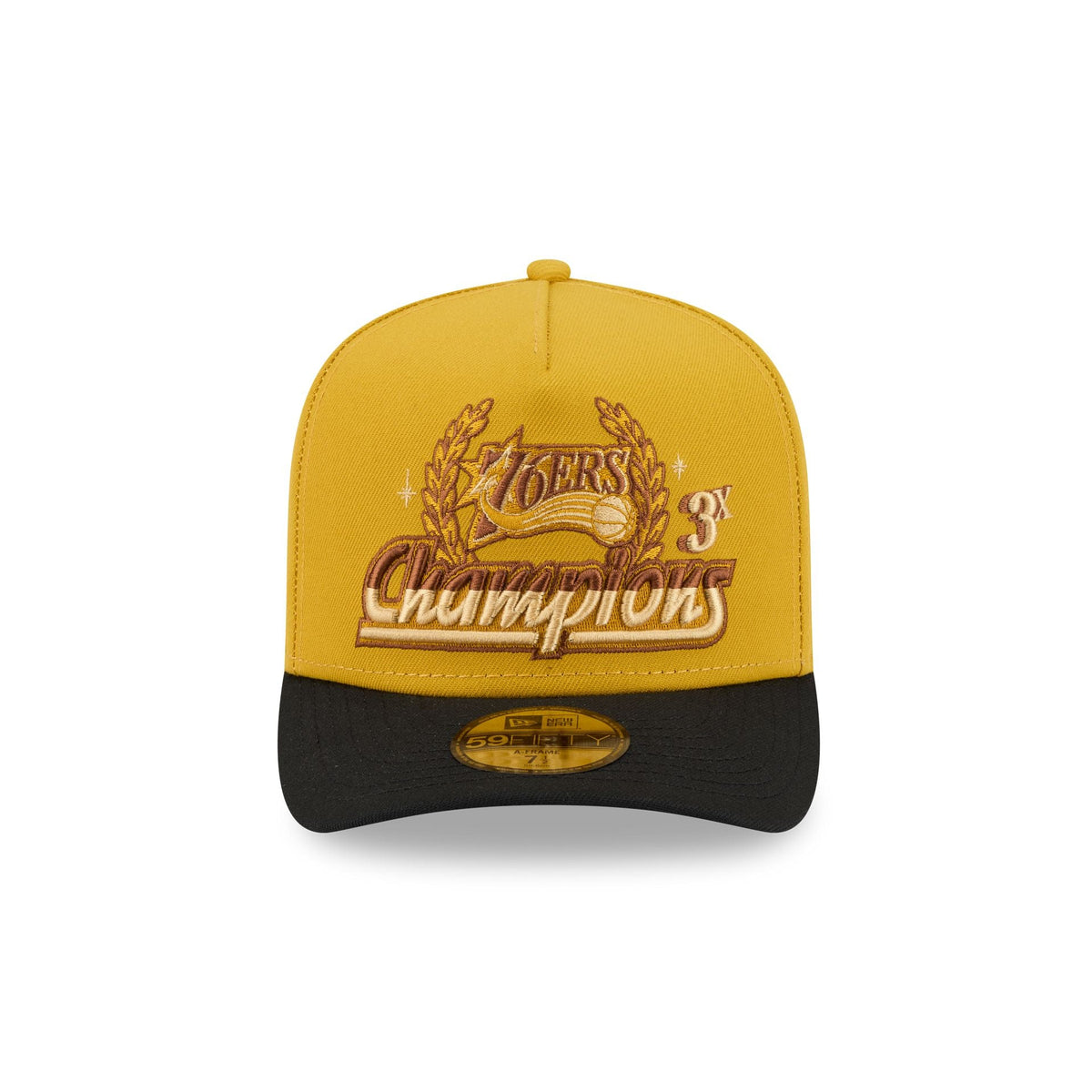 Just Caps Hardwood Classics Trophy Yellow Philadelphia 76ers 59FIFTY A-Frame Fitted Hat