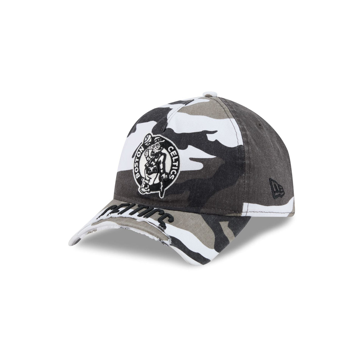 Boston Celtics Washed Camo 9FORTY A-Frame Unstructured Cut-Off Visor Snapback Hat