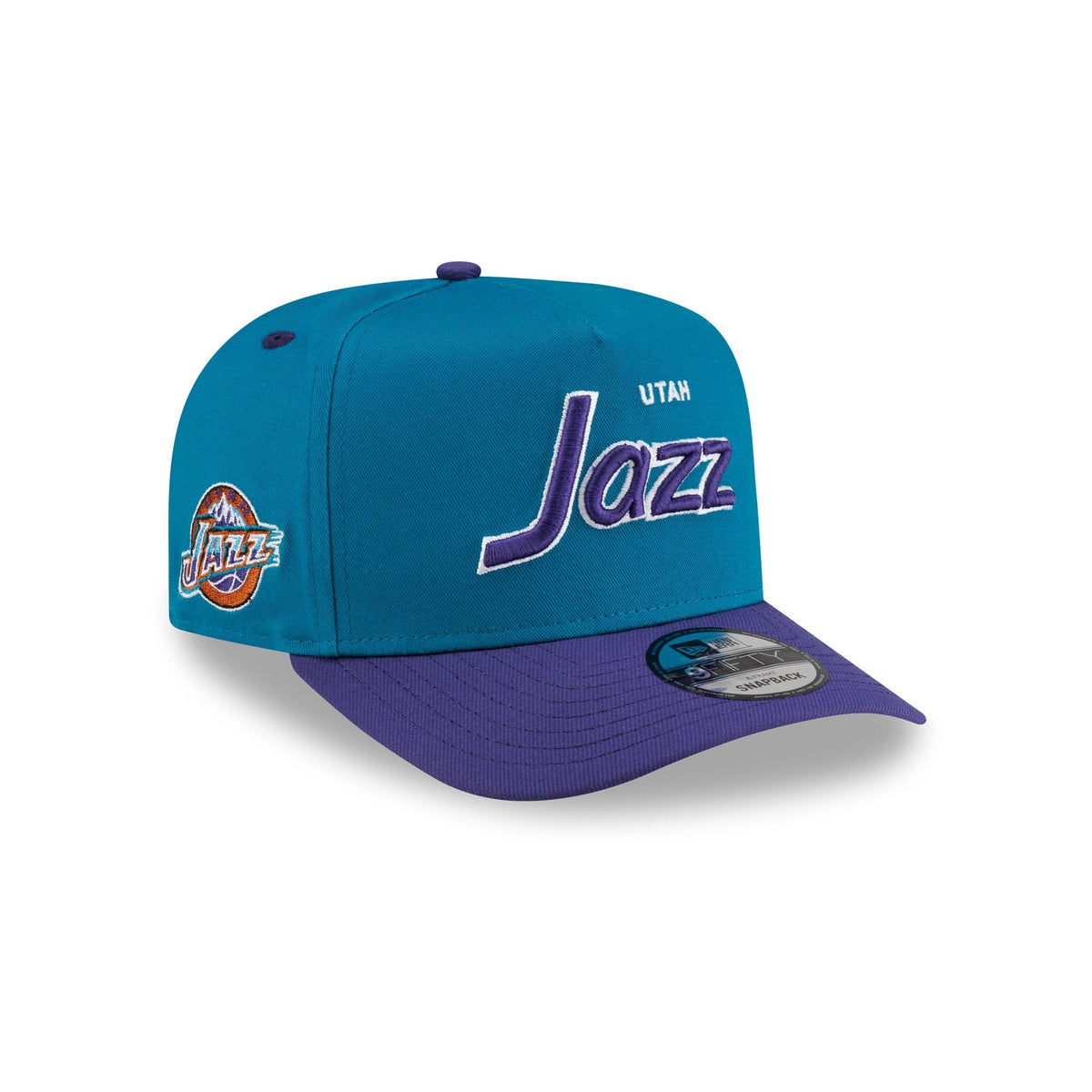 Utah Jazz Hardwood Classics 90s Script 9FIFTY A-Frame Snapback Hat