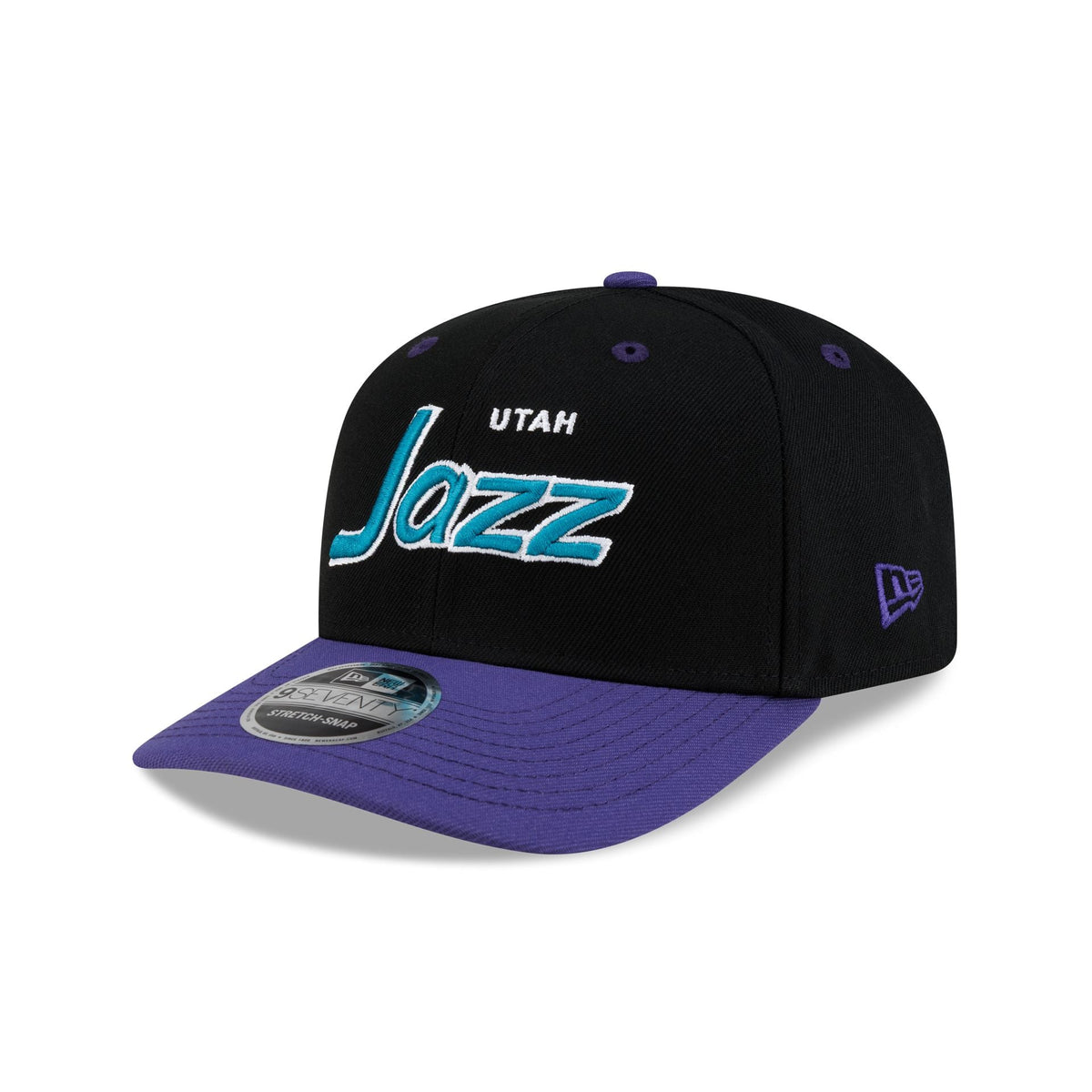 Utah Jazz Hardwood Classics 90s Script 9SEVENTY Stretch-Snap Hat
